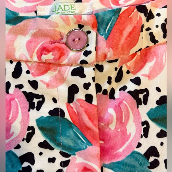 JADE Rose Print Side Scalloped Polished Cotton Stretch Shorts Sz 10 - Picture 4 of 10